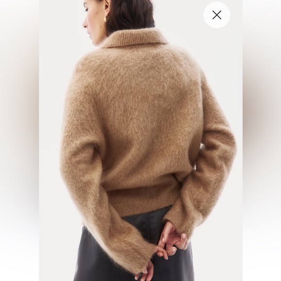 H&M MOHAIR-BLEND COLLARED CARDIGAN in Dark Beige - Picture 3 of 13